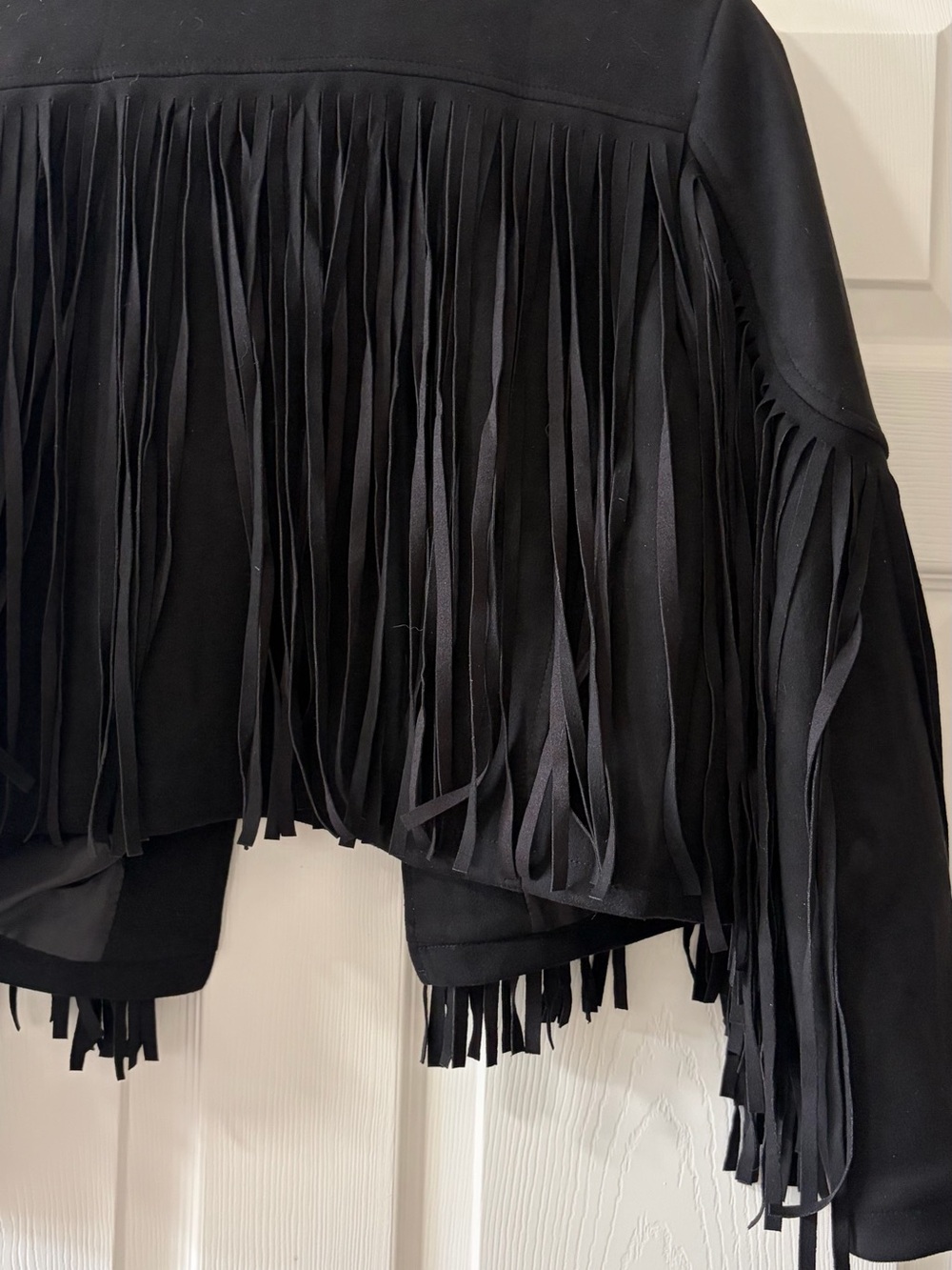 Western Black Fringe Cropped Suede Jacket - Picture 5 of 6